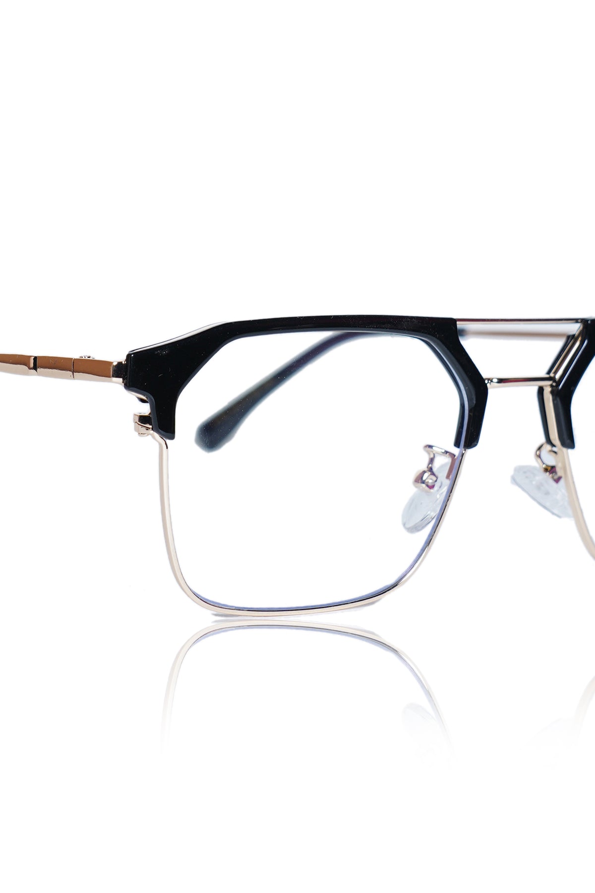 Jodykoes® Premium Series Classic Vintage Eyewear Eyeglasses Spectacles with Blue Light Anti Glare Glasses Frame for Men and Women  (Black & Gold)