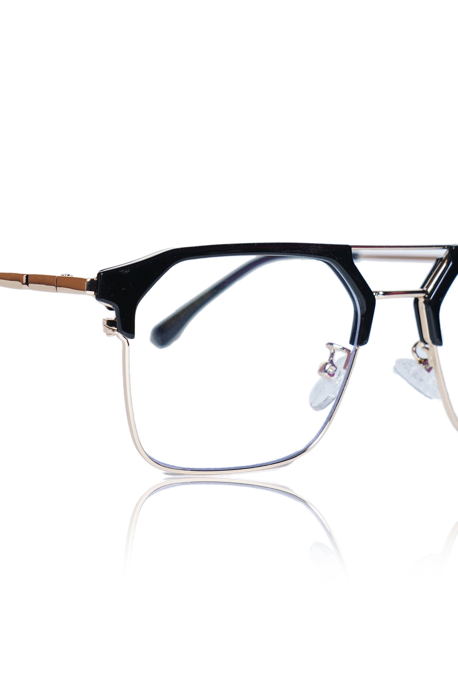 Jodykoes® Premium Series Classic Vintage Eyewear Eyeglasses Spectacles with Blue Light Anti Glare Glasses Frame for Men and Women  (Black & Gold)
