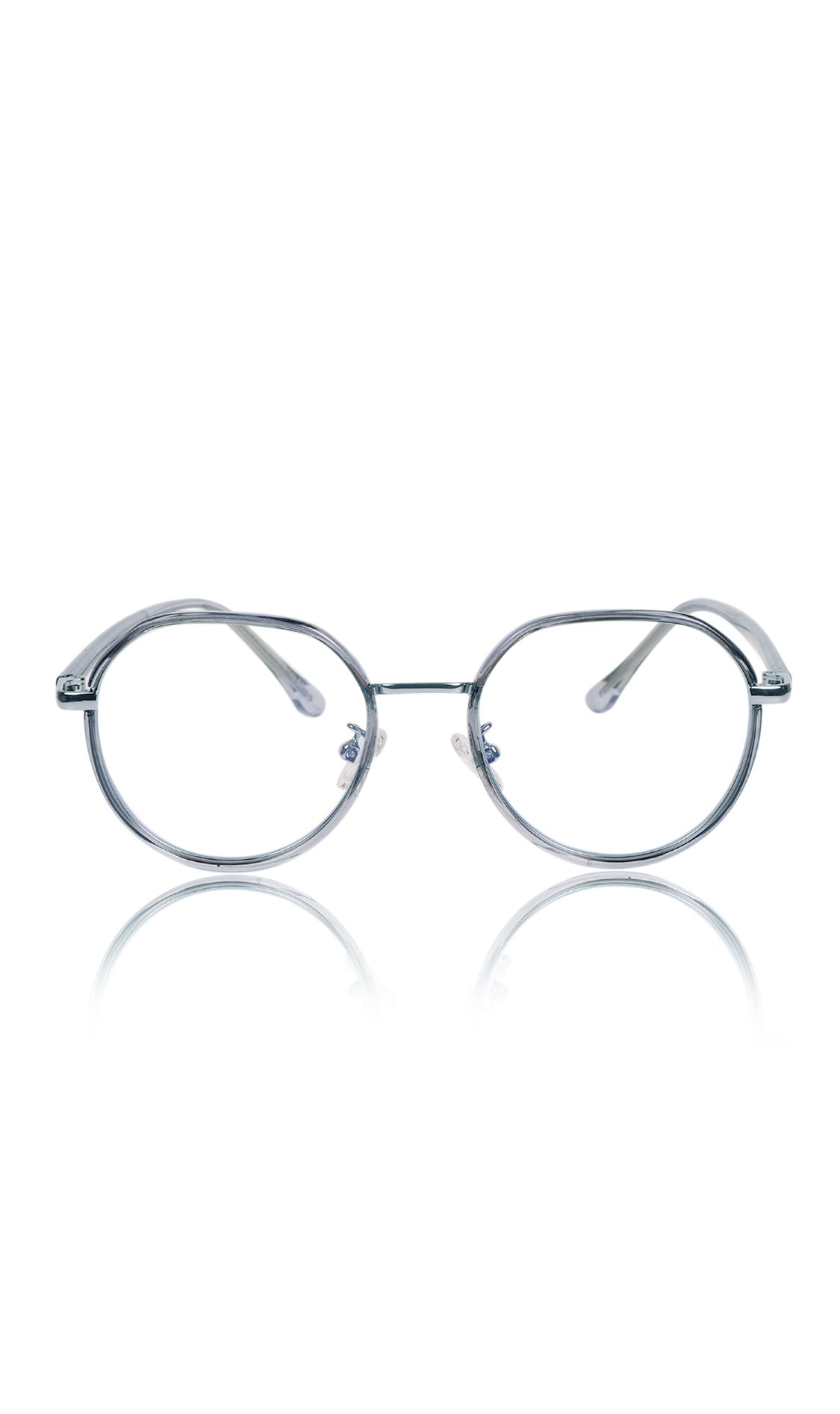 Jodykoes® Pure TR Metal and Plastic Combination Round Flat-Top Spectacle Frame | Blu cut and Anti Glare Computer Mobile Phone Protection Eyewear Eyeglasses (Glass Grey)