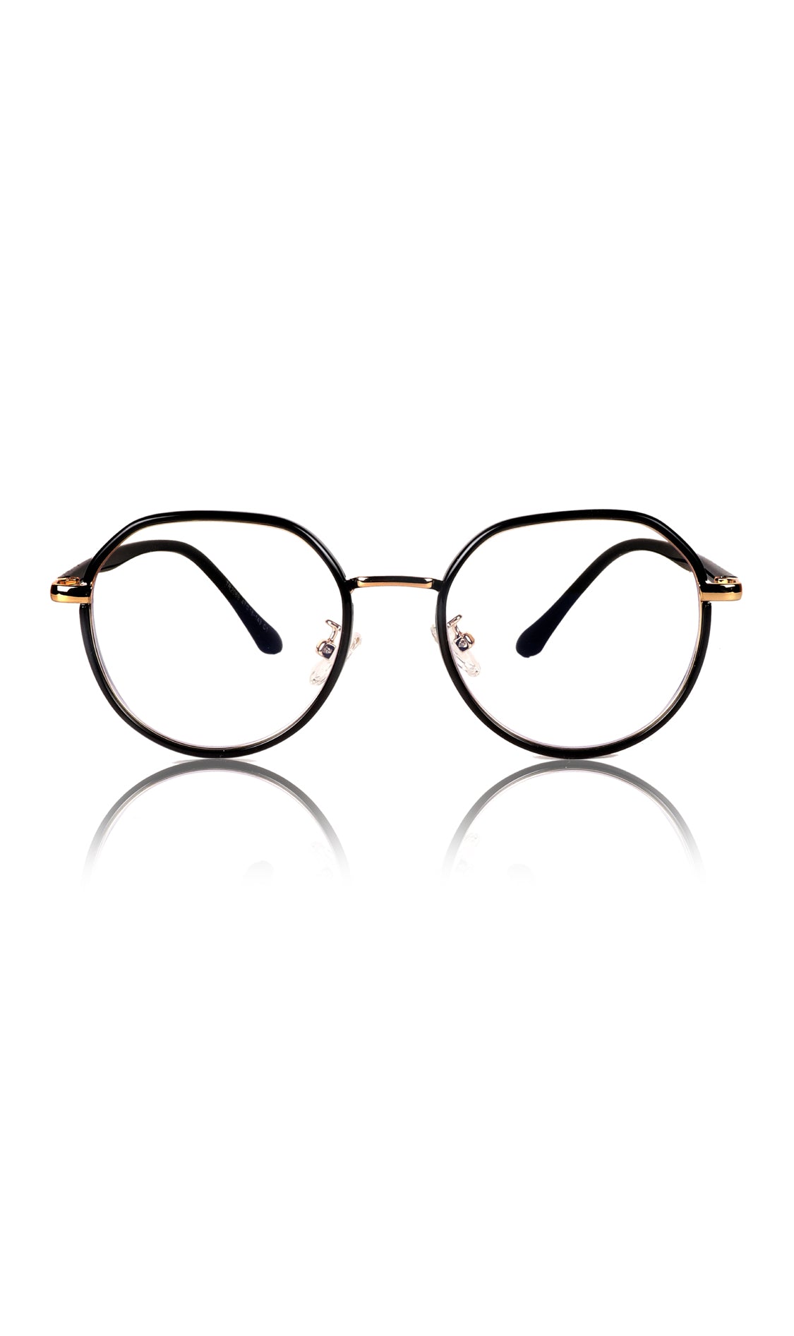 Jodykoes® Pure TR Metal and Plastic Combination Round Flat-Top Spectacle Frame | Blu cut and Anti Glare Computer Mobile Phone Protection Eyewear Eyeglasses (Black Gold)