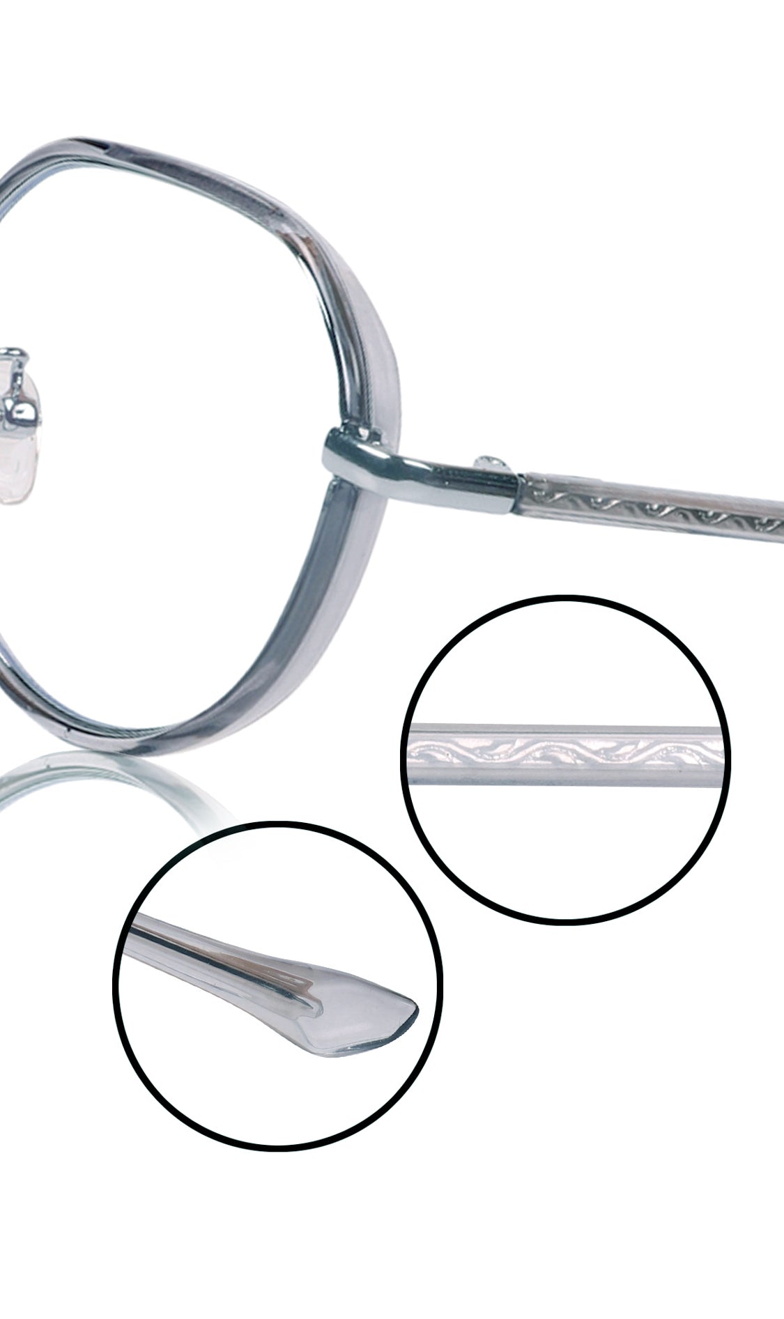 Jodykoes® Pure TR Metal and Plastic Combination Round Flat-Top Spectacle Frame | Blu cut and Anti Glare Computer Mobile Phone Protection Eyewear Eyeglasses (Glass Grey)