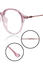 Jodykoes® Pure TR Round Plastic Frame With Metal Arms Fashionable Eyewear Spectacles | Blu cut and Anti Glare Computer Protection Eyeglasses Frame for Women (Pink/Purple)