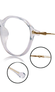 Jodykoes® Pure TR Round Plastic Frame With Metal Arms Fashionable Eyewear Spectacles | Blu cut and Anti Glare Computer Protection Eyeglasses Frame for Women (Transparent)