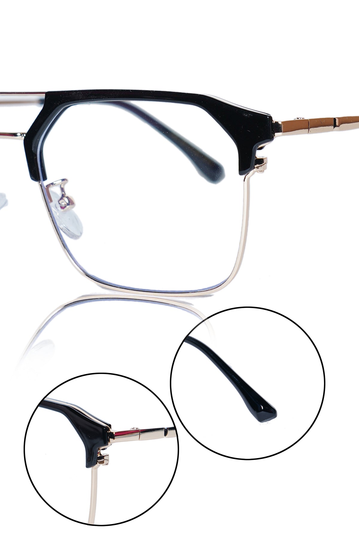 Jodykoes® Premium Series Classic Vintage Eyewear Eyeglasses Spectacles with Blue Light Anti Glare Glasses Frame for Men and Women  (Black & Gold)