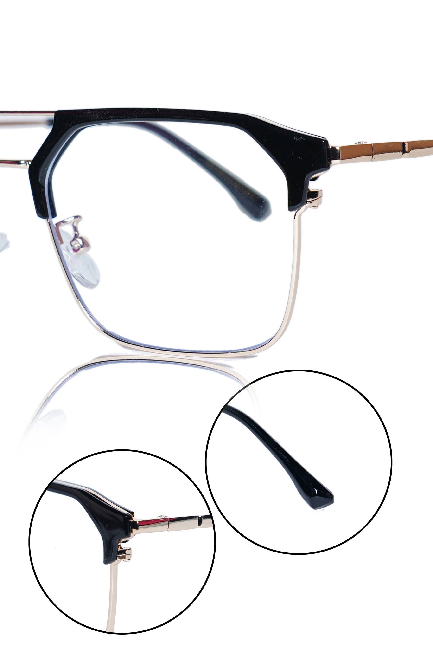 Jodykoes® Premium Series Classic Vintage Eyewear Eyeglasses Spectacles with Blue Light Anti Glare Glasses Frame for Men and Women  (Black & Gold)