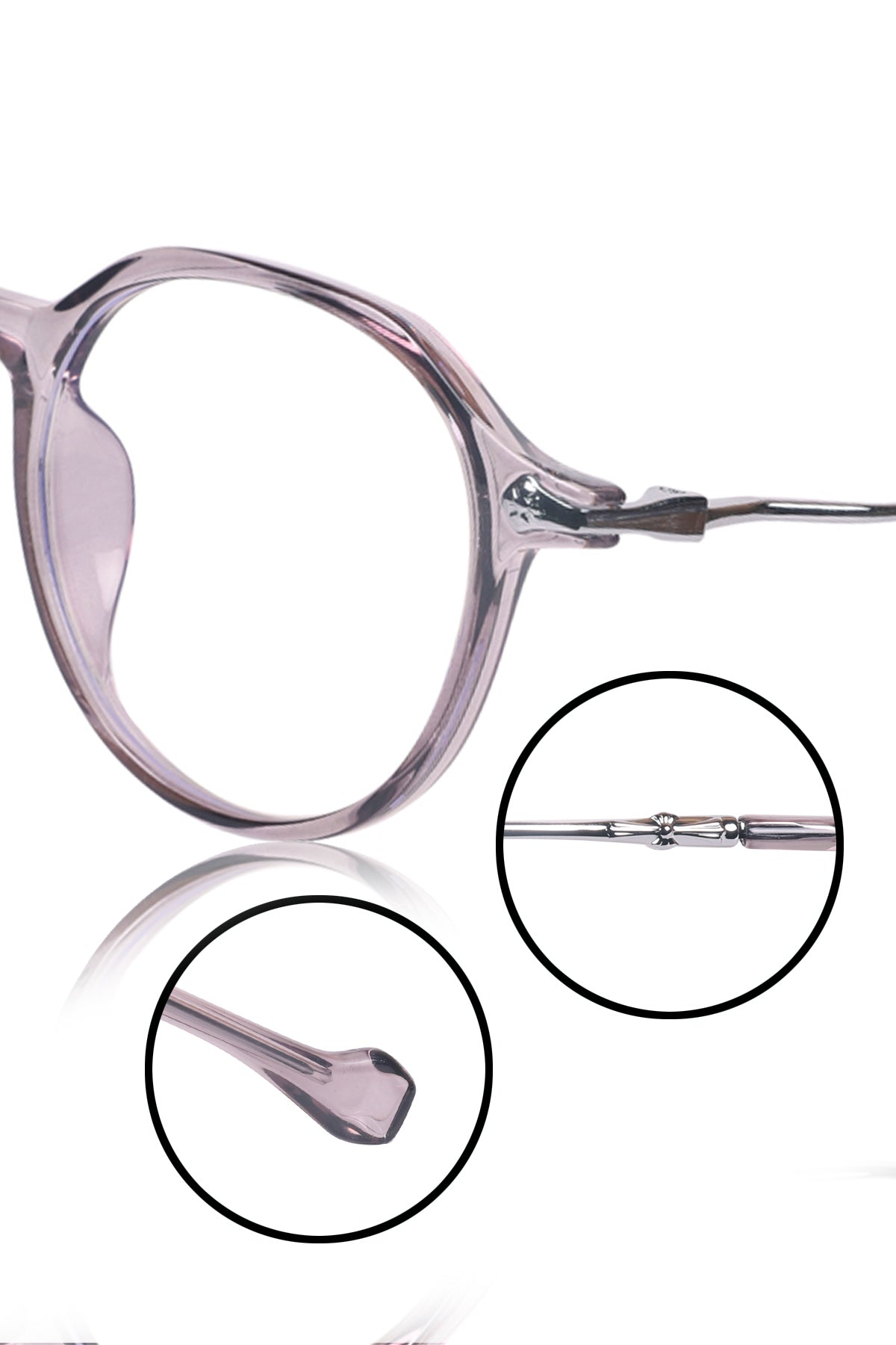 Jodykoes® Pure TR Round Plastic Frame With Metal Arms Fashionable Eyewear Spectacles | Blu cut and Anti Glare Computer Protection Eyeglasses Frame for Women (Grey)