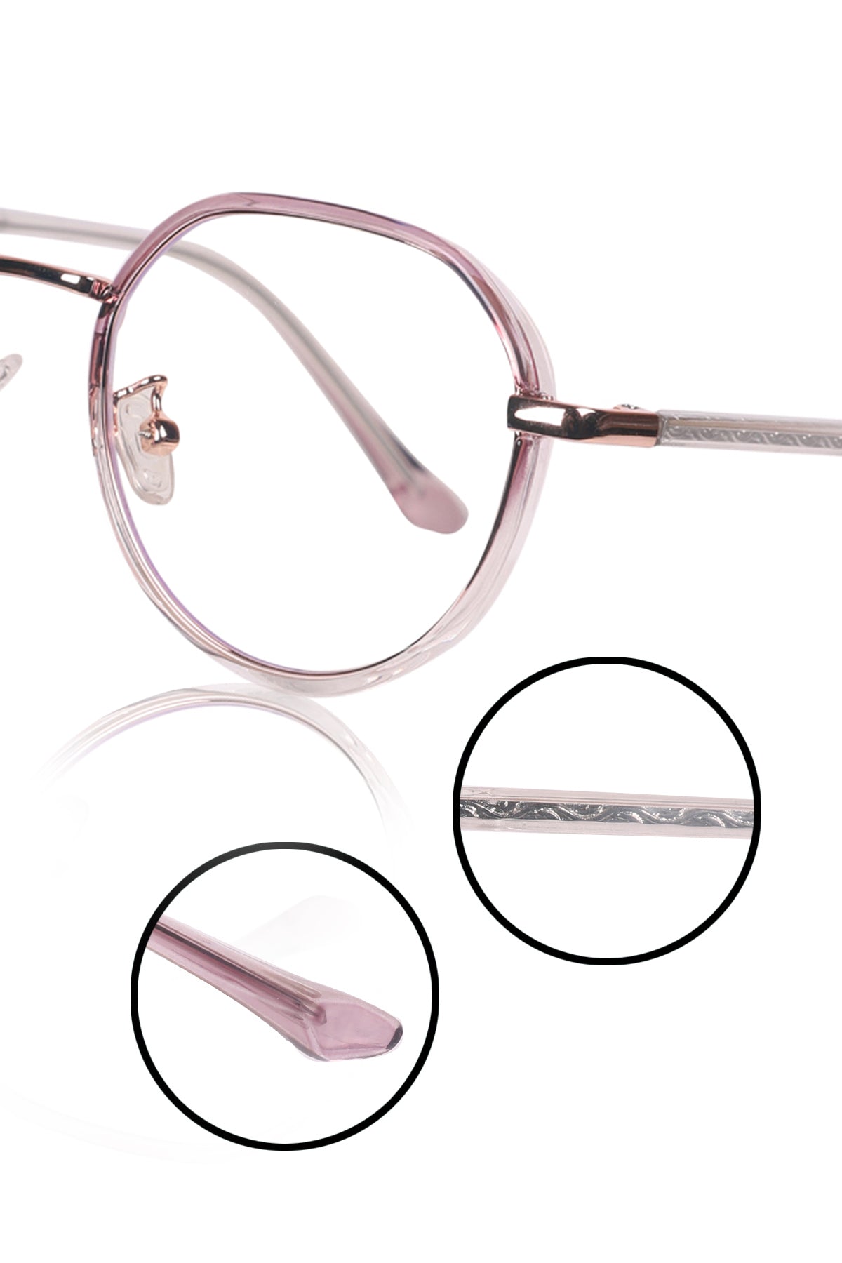 Jodykoes® Pure TR Metal and Plastic Combination Round Flat-Top Spectacle Frame | Blu cut and Anti Glare Computer Mobile Phone Protection Eyewear Eyeglasses (Wild Rose)