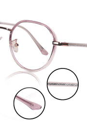 Jodykoes® Pure TR Metal and Plastic Combination Round Flat-Top Spectacle Frame | Blu cut and Anti Glare Computer Mobile Phone Protection Eyewear Eyeglasses (Wild Rose)