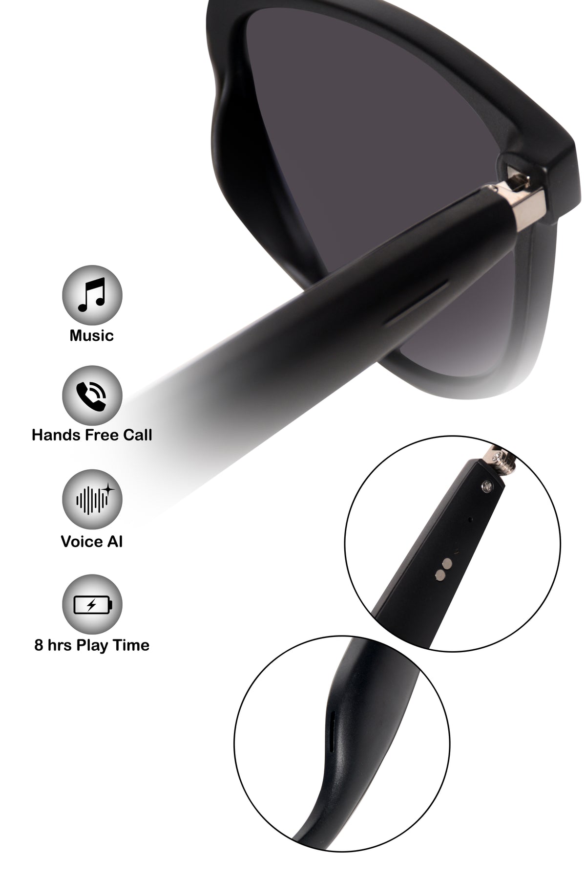 Jodykoes Square Smart Sunglasses with Speaker and Voice Assistant