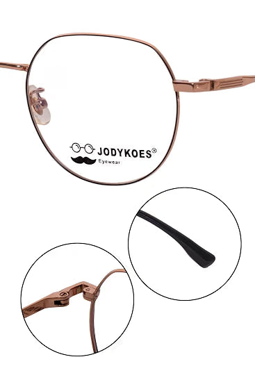 Jodykoes Luxury Pure Titanium Metal Spectacle Eyeglasses | New Shape Round Metal Eyewear Frame (Black And Gold)