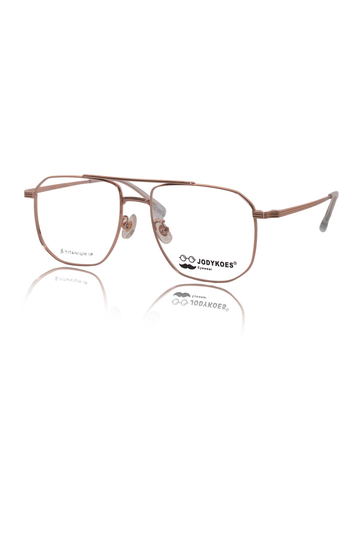 Jodykoes Luxury Series : Pure Titanium Metal Spectacle Eyeglasses | New Shape Double Bar Square Metal Eyewear Frame (Gold)