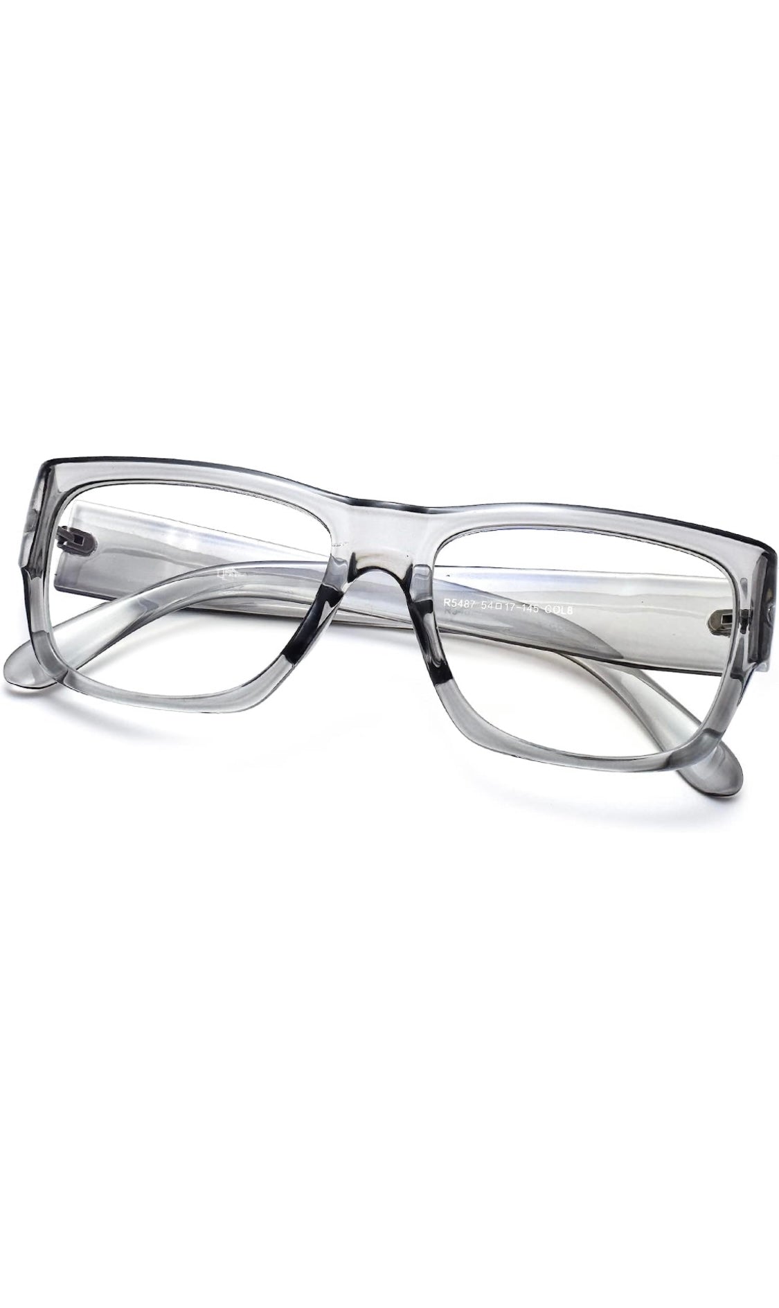 Jodykoes Thick Frame Unisex Anti Glare Eyeglasses Eyewear Spectacle (Grey Transparent)