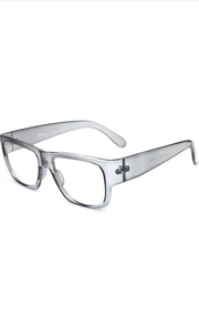 Jodykoes Thick Frame Unisex Anti Glare Eyeglasses Eyewear Spectacle (Grey Transparent)