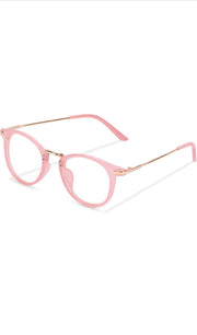 Jodykoes® Blue Light Blocking Blue Cut Zero Power Anti-Glare Retro Round Eyeglasses |UV Protection| Men & Women| Eye Protection Frame for Computer/Tablet/Laptop/Mobile/TV (Opaque Pink)