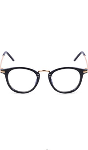 Jodykoes® Blue Light Blocking Blue Cut Zero Power Anti-Glare Retro Round Eyeglasses |UV Protection| Men & Women| Eye Protection Frame for Computer/Tablet/Laptop/Mobile/TV (Black & Gold)