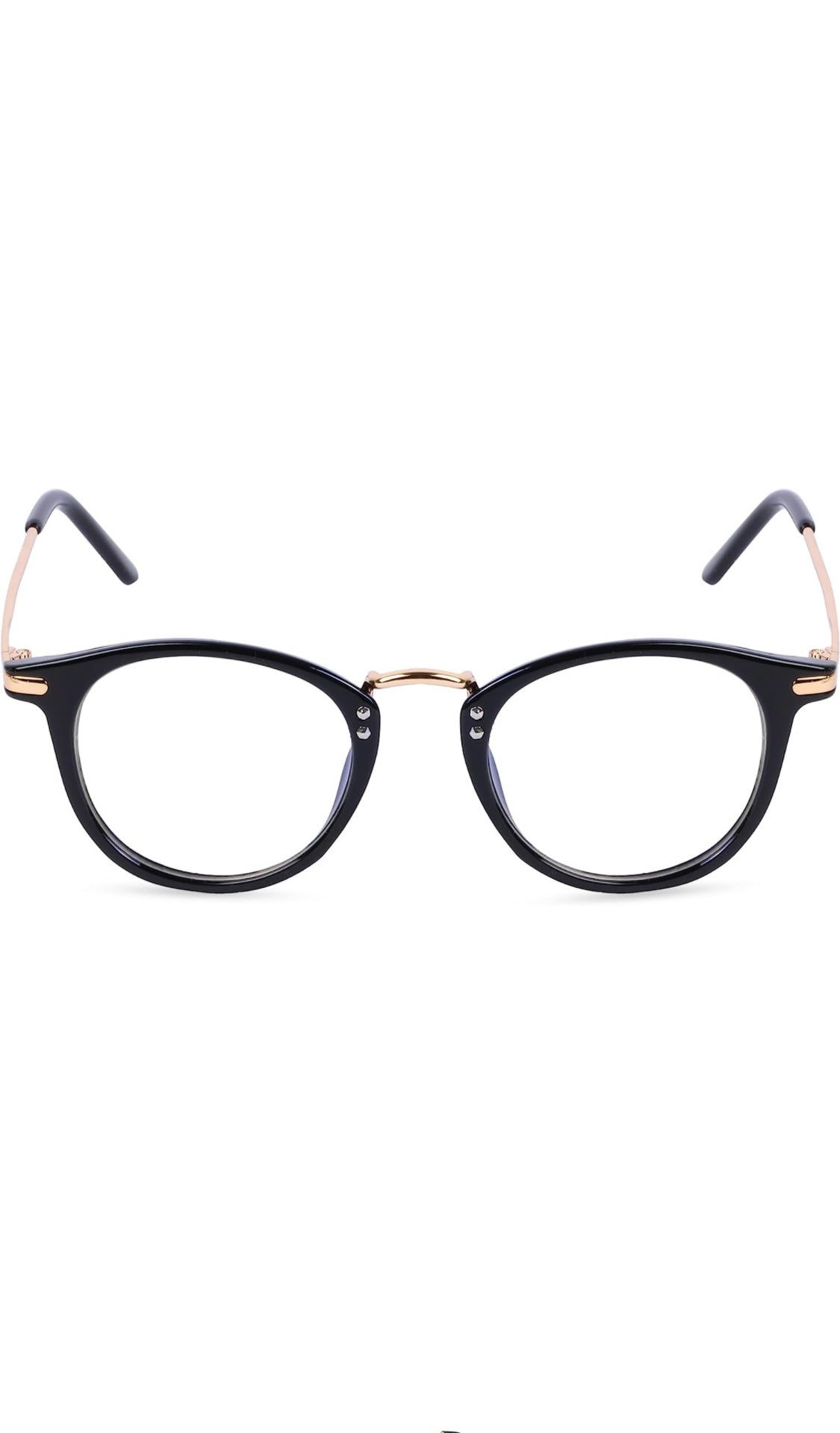 Jodykoes® Blue Light Blocking Blue Cut Zero Power Anti-Glare Retro Round Eyeglasses |UV Protection| Men & Women| Eye Protection Frame for Computer/Tablet/Laptop/Mobile/TV (Black & Gold)