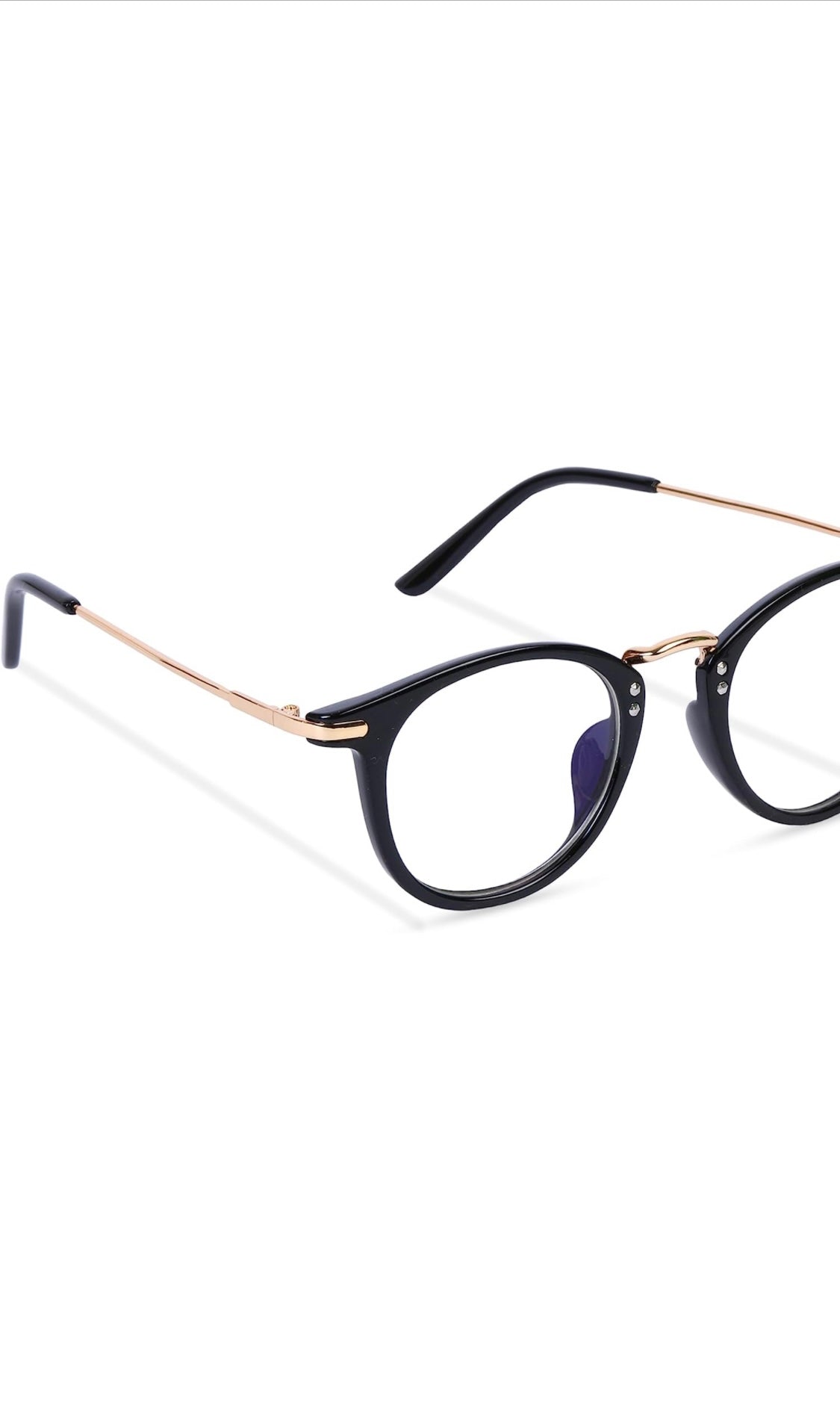 Jodykoes® Blue Light Blocking Blue Cut Zero Power Anti-Glare Retro Round Eyeglasses |UV Protection| Men & Women| Eye Protection Frame for Computer/Tablet/Laptop/Mobile/TV (Black & Gold)