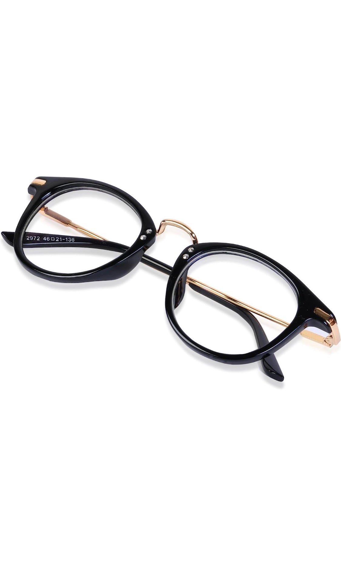 Jodykoes® Blue Light Blocking Blue Cut Zero Power Anti-Glare Retro Round Eyeglasses |UV Protection| Men & Women| Eye Protection Frame for Computer/Tablet/Laptop/Mobile/TV (Black & Gold)