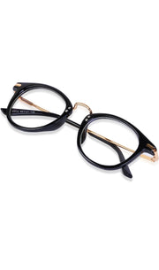 Jodykoes® Blue Light Blocking Blue Cut Zero Power Anti-Glare Retro Round Eyeglasses |UV Protection| Men & Women| Eye Protection Frame for Computer/Tablet/Laptop/Mobile/TV (Black & Gold)