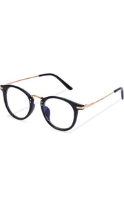 Jodykoes® Blue Light Blocking Blue Cut Zero Power Anti-Glare Retro Round Eyeglasses |UV Protection| Men & Women| Eye Protection Frame for Computer/Tablet/Laptop/Mobile/TV (Black & Gold)