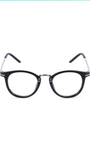 Jodykoes® Blue Light Blocking Blue Cut Zero Power Anti-Glare Retro Round Eyeglasses |UV Protection| Men & Women| Eye Protection Frame for Computer/Tablet/Laptop/Mobile/TV (Black & Silver)