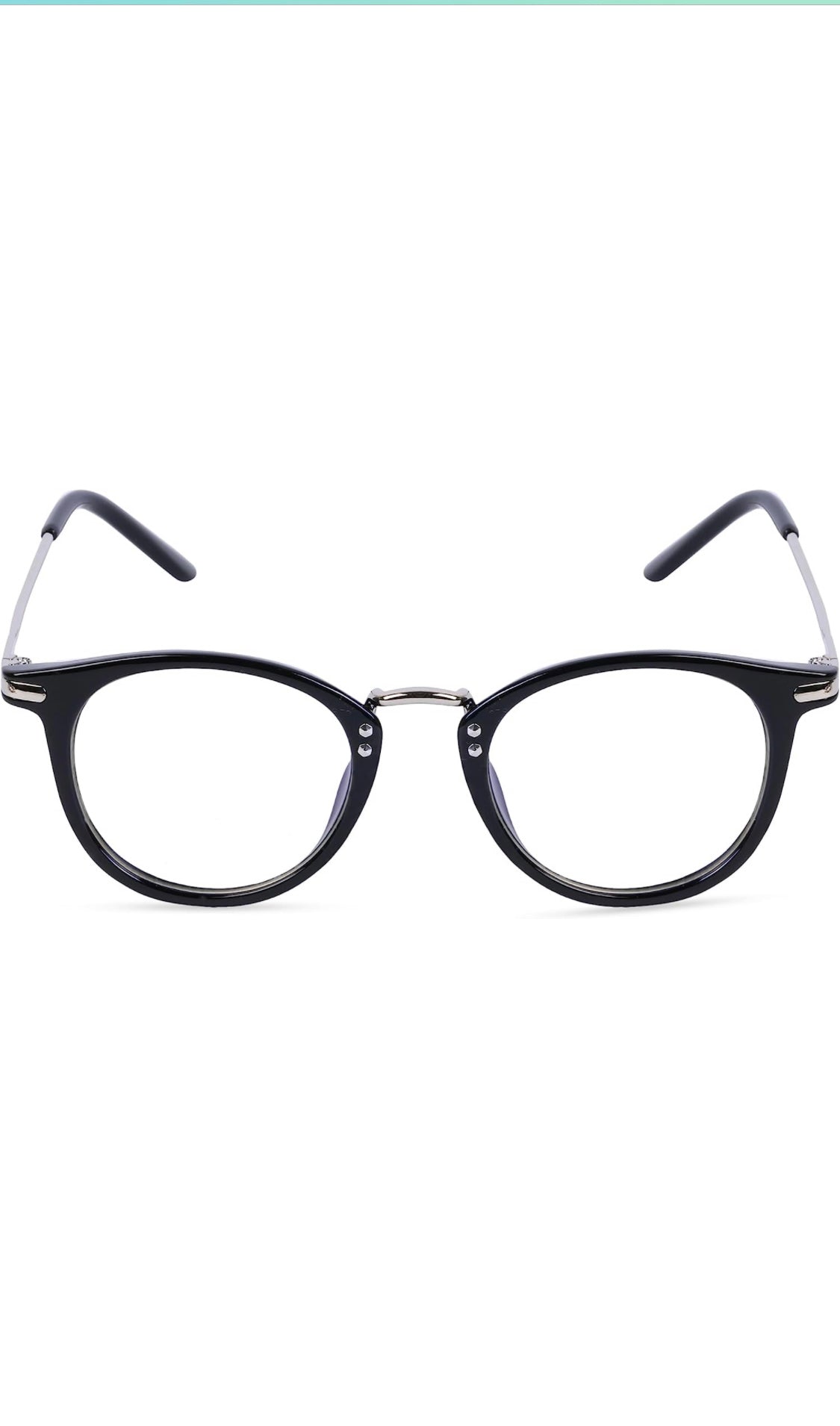 Jodykoes® Blue Light Blocking Blue Cut Zero Power Anti-Glare Retro Round Eyeglasses |UV Protection| Men & Women| Eye Protection Frame for Computer/Tablet/Laptop/Mobile/TV (Black & Silver)