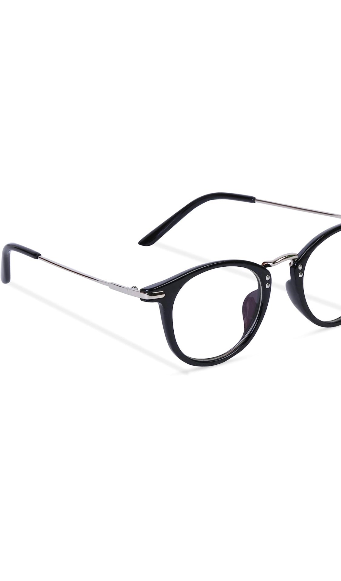 Jodykoes® Blue Light Blocking Blue Cut Zero Power Anti-Glare Retro Round Eyeglasses |UV Protection| Men & Women| Eye Protection Frame for Computer/Tablet/Laptop/Mobile/TV (Black & Silver)