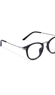 Jodykoes® Blue Light Blocking Blue Cut Zero Power Anti-Glare Retro Round Eyeglasses |UV Protection| Men & Women| Eye Protection Frame for Computer/Tablet/Laptop/Mobile/TV (Black & Silver)