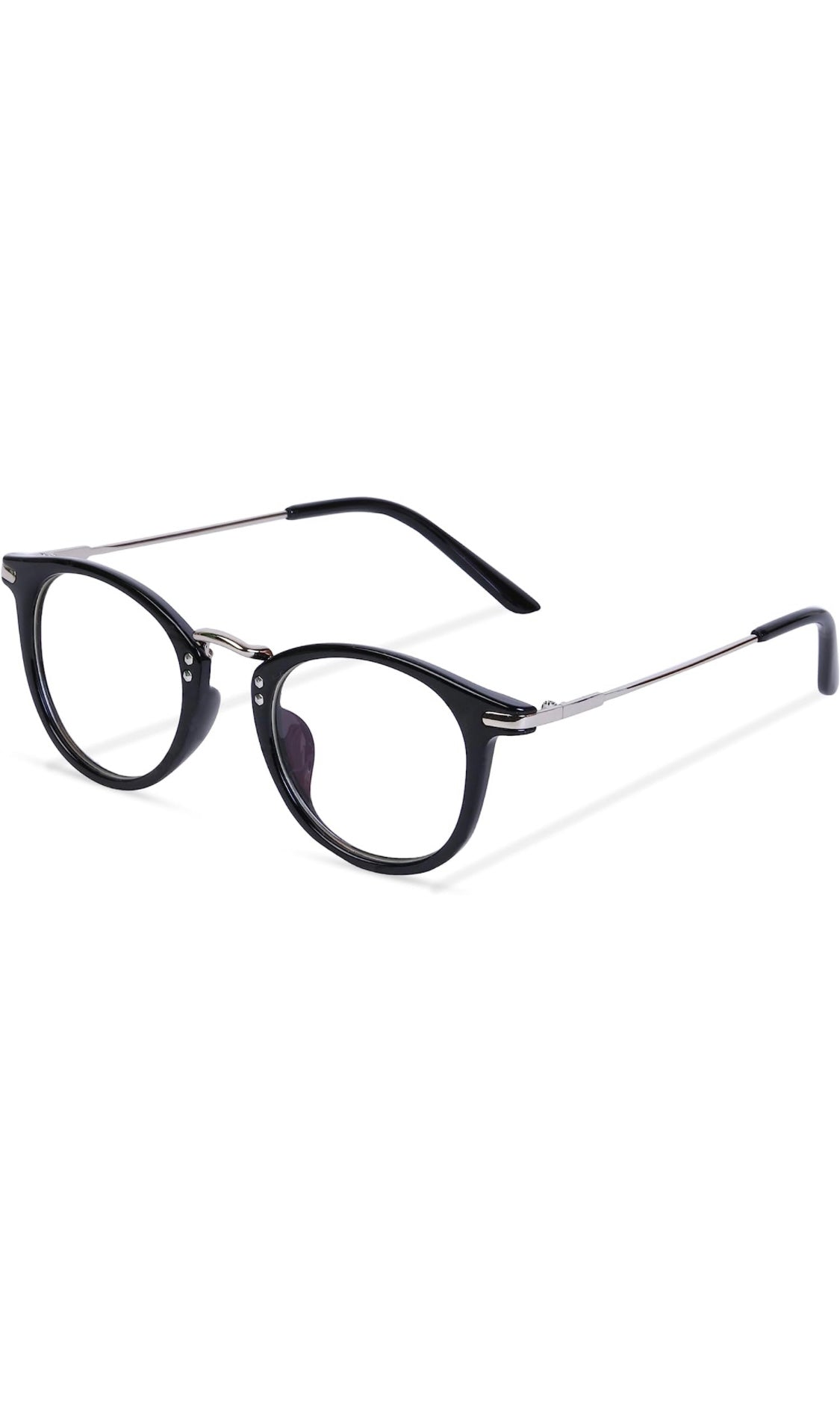 Jodykoes® Blue Light Blocking Blue Cut Zero Power Anti-Glare Retro Round Eyeglasses |UV Protection| Men & Women| Eye Protection Frame for Computer/Tablet/Laptop/Mobile/TV (Black & Silver)