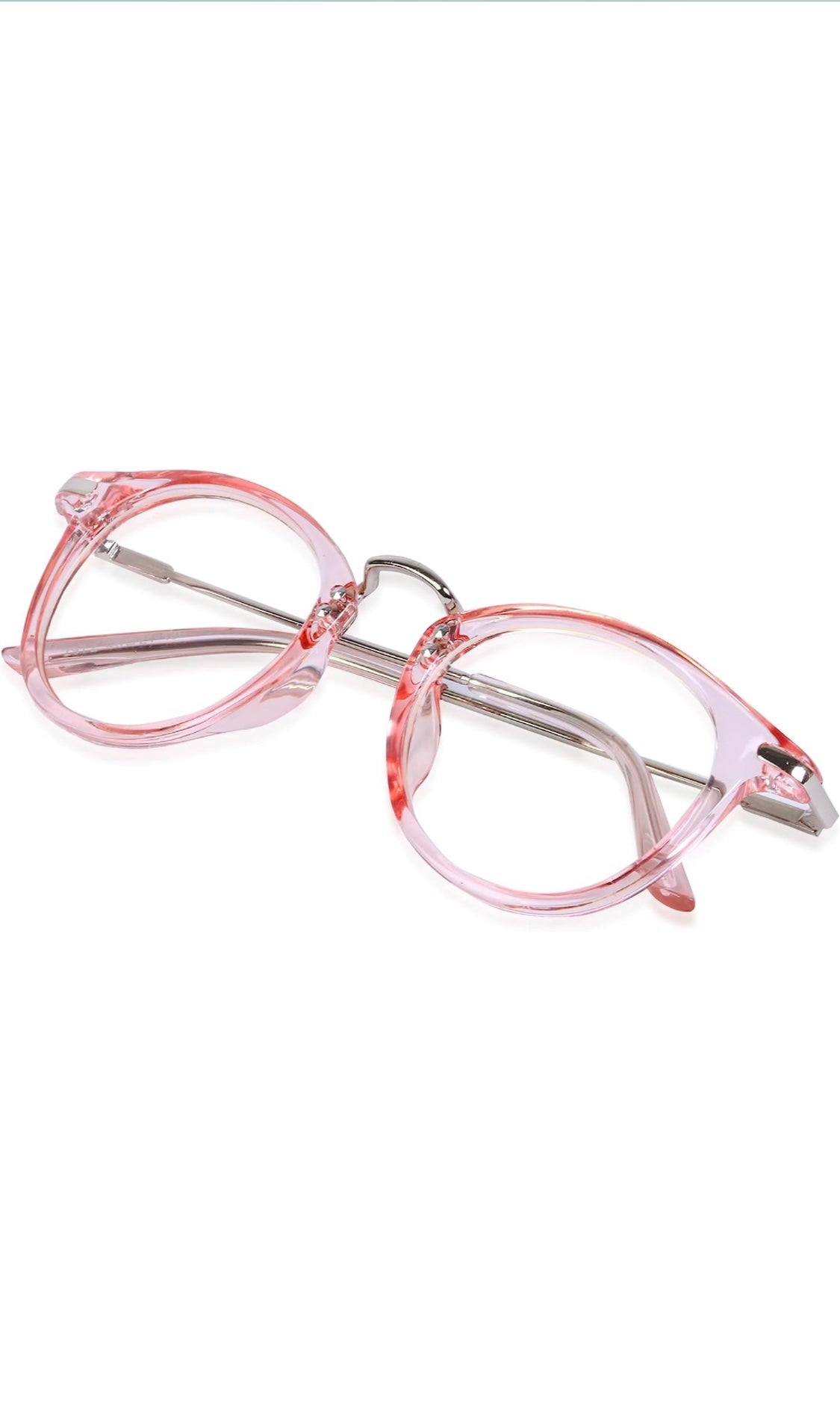 Jodykoes® Blue Light Blocking Blue Cut Zero Power Anti-Glare Retro Round Eyeglasses |UV Protection| Men & Women| Eye Protection Frame for Computer/Tablet/Laptop/Mobile/TV (Transparent Pink)