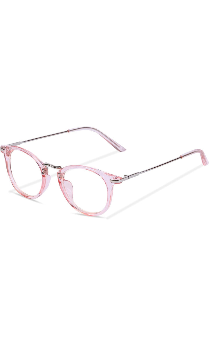 Jodykoes® Blue Light Blocking Blue Cut Zero Power Anti-Glare Retro Round Eyeglasses |UV Protection| Men & Women| Eye Protection Frame for Computer/Tablet/Laptop/Mobile/TV (Transparent Pink)