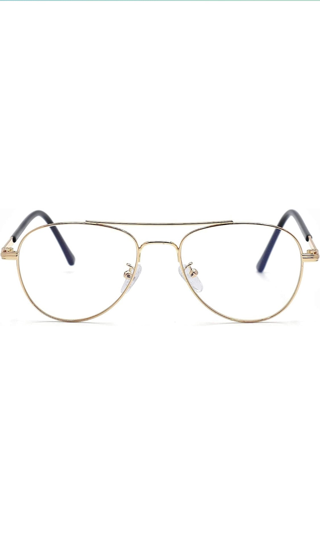 Jodykoes® Unisex Aviator Blu Cut Blue ray Protection Anti Glare Zero Power Computer Protection Eyeglasses For Men and Women Spectacle Frame (Gold)