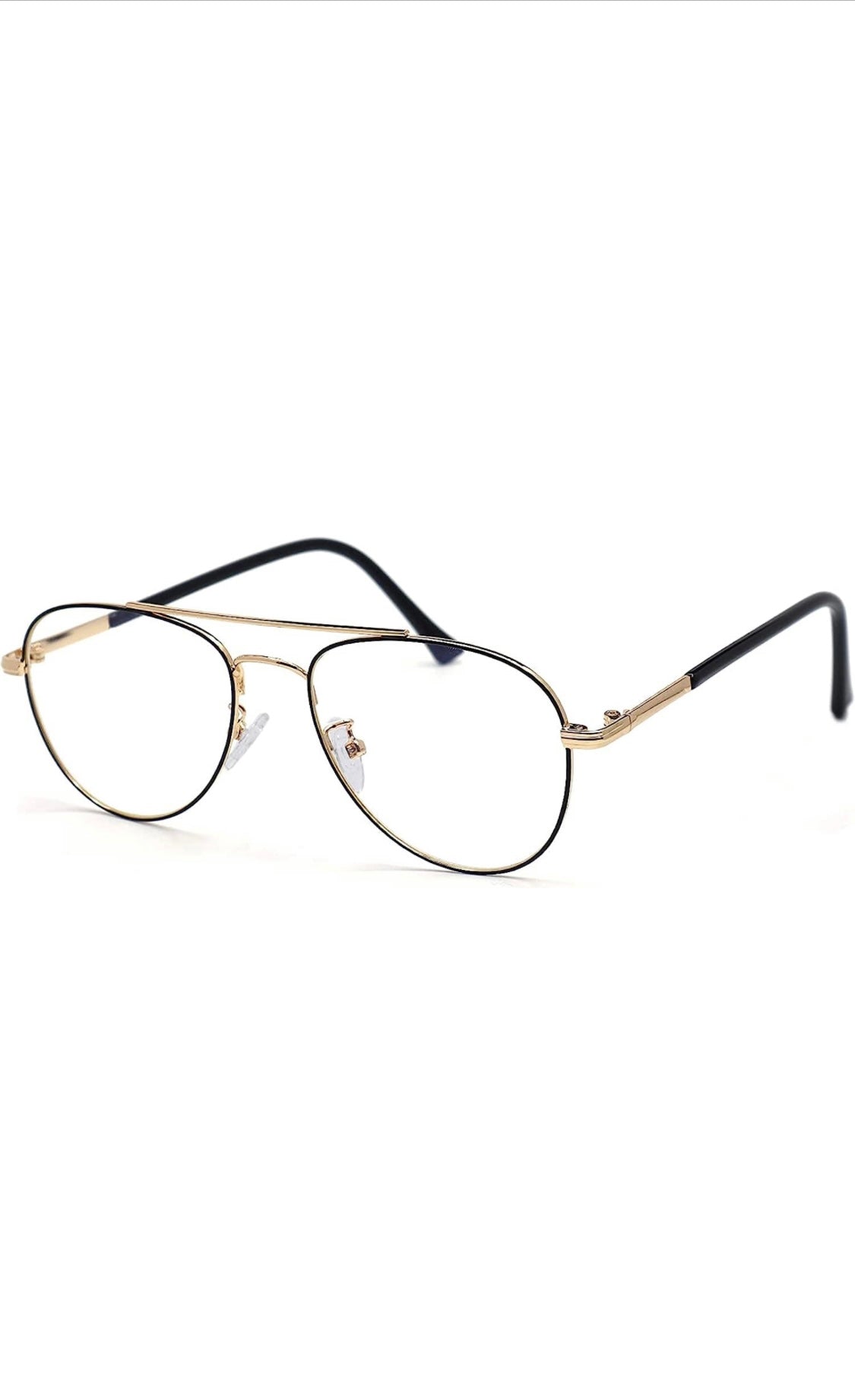 Jodykoes® Unisex Aviator Blu Cut Blue ray Protection Anti Glare Zero Power Computer Protection Eyeglasses For Men and Women Spectacle Frame (Black & Gold)