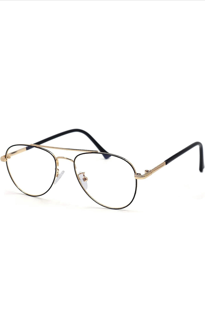 Jodykoes® Unisex Aviator Blu Cut Blue ray Protection Anti Glare Zero Power Computer Protection Eyeglasses For Men and Women Spectacle Frame (Black & Gold)