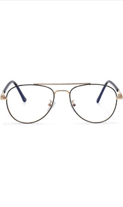 Jodykoes® Unisex Aviator Blu Cut Blue ray Protection Anti Glare Zero Power Computer Protection Eyeglasses For Men and Women Spectacle Frame (Black & Gold)