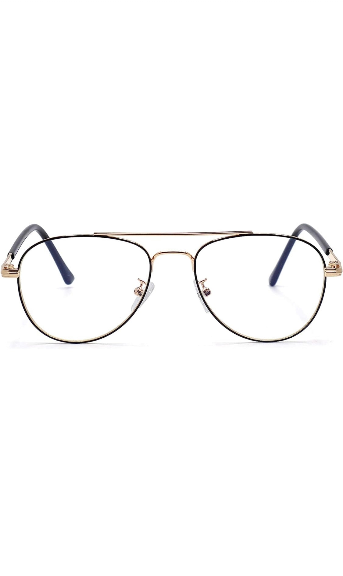 Jodykoes® Unisex Aviator Blu Cut Blue ray Protection Anti Glare Zero Power Computer Protection Eyeglasses For Men and Women Spectacle Frame (Black & Gold)