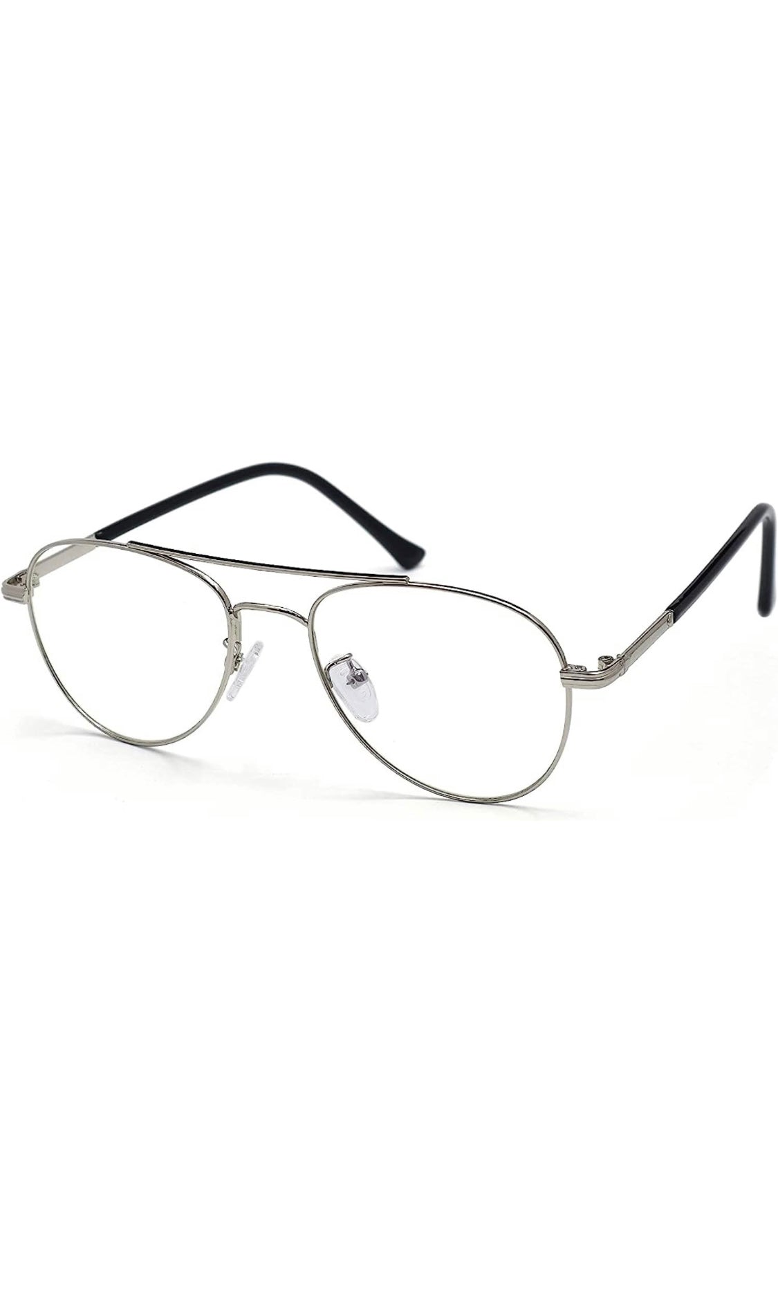 Jodykoes® Unisex Aviator Blu Cut Blue ray Protection Anti Glare Zero Power Computer Protection Eyeglasses For Men and Women Spectacle Frame (Silver) - Jodykoes ®