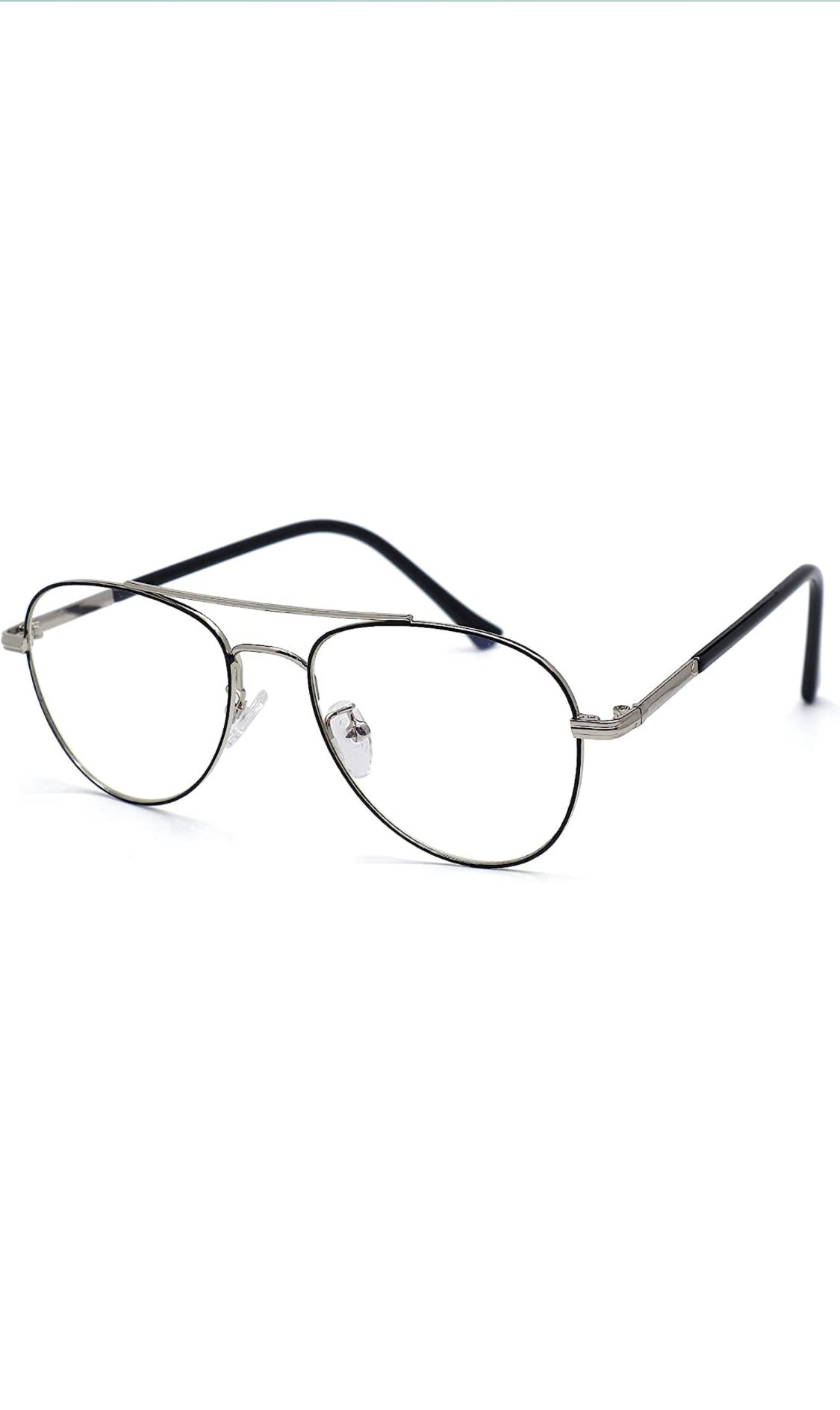 Jodykoes® Unisex Aviator Blu Cut Blue ray Protection Anti Glare Zero Power Computer Protection Eyeglasses For Men and Women Spectacle Frame (Black & Silver)