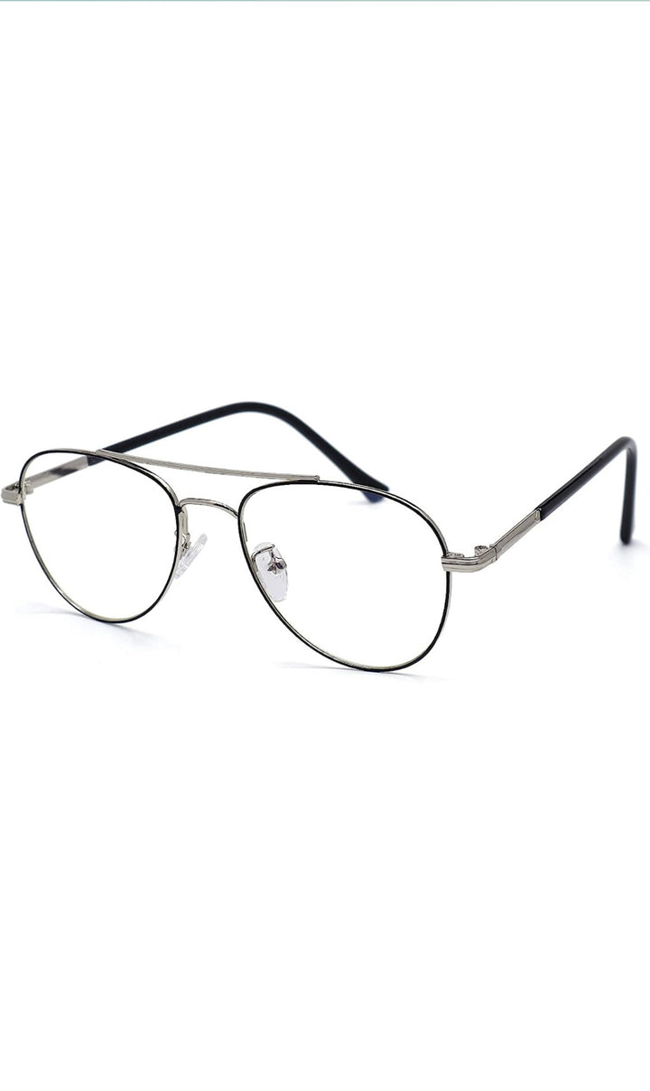 Jodykoes® Unisex Aviator Blu Cut Blue ray Protection Anti Glare Zero Power Computer Protection Eyeglasses For Men and Women Spectacle Frame (Black & Silver)