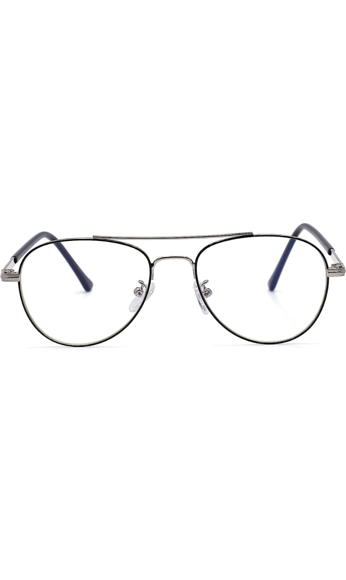 Jodykoes® Unisex Aviator Blu Cut Blue ray Protection Anti Glare Zero Power Computer Protection Eyeglasses For Men and Women Spectacle Frame (Black & Silver)