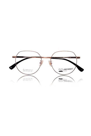 Jodykoes Luxury Pure Titanium Metal Spectacle Eyeglasses | New Shape Round Metal Eyewear Frame (Black And Gold)