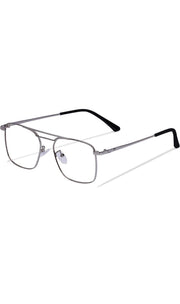Jodykoes® New Model Square Shape Double Bar Metal Frame Blu Cut Anti Glare Eyeglasses Unisex for Computer, Laptop, Mobile Phone Protection Blue Rays Protection Spectacles Eyewear Frame (Silver)