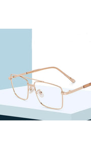 Jodykoes® New Full Rim Rectangular Blue Light Protection Computer Eyeglasses Metal Frame With Anti Glare and Blu Cut Glasses Spectacles for Men and Women Eyewear (Gold)