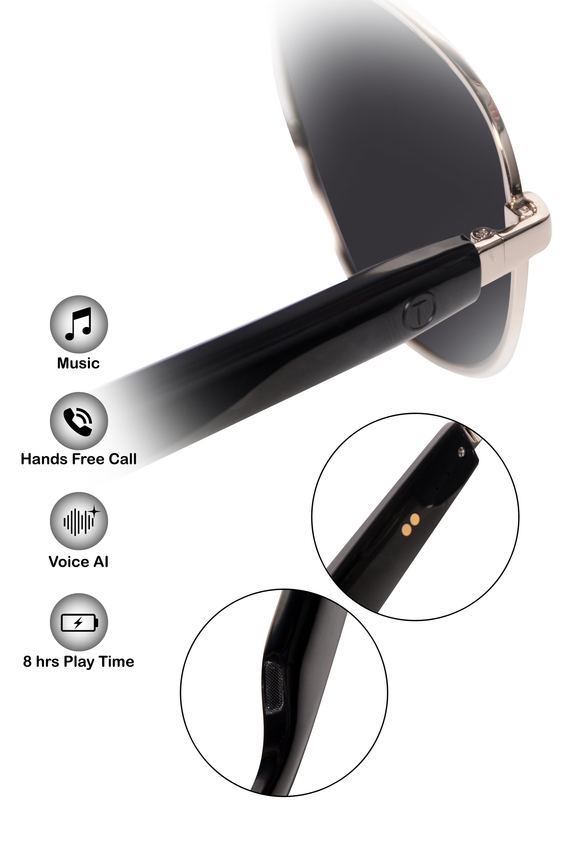 Jodykoes Square Smart Sunglasses with Speaker and Voice Assistant