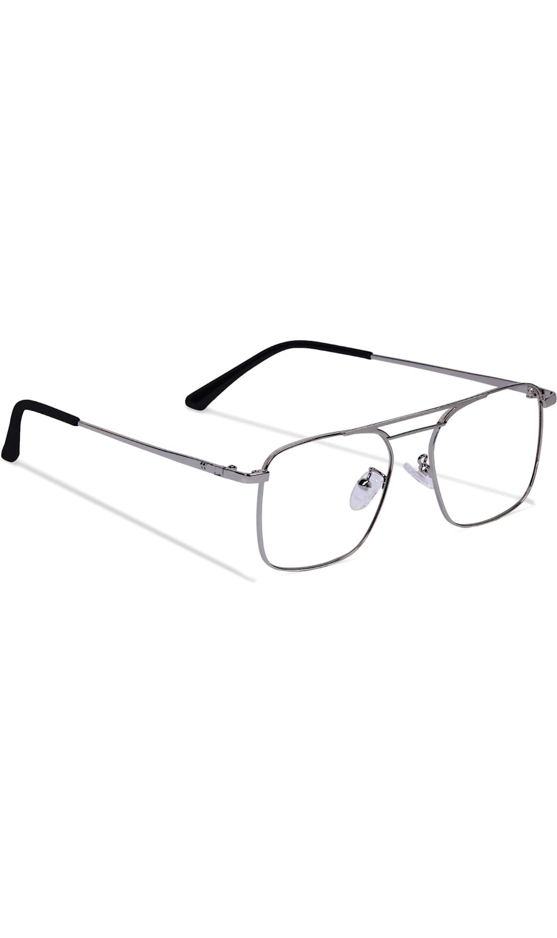 Jodykoes® New Model Square Shape Double Bar Metal Frame Blu Cut Anti Glare Eyeglasses Unisex for Computer, Laptop, Mobile Phone Protection Blue Rays Protection Spectacles Eyewear Frame (Silver)
