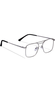 Jodykoes® New Model Square Shape Double Bar Metal Frame Blu Cut Anti Glare Eyeglasses Unisex for Computer, Laptop, Mobile Phone Protection Blue Rays Protection Spectacles Eyewear Frame (Silver)