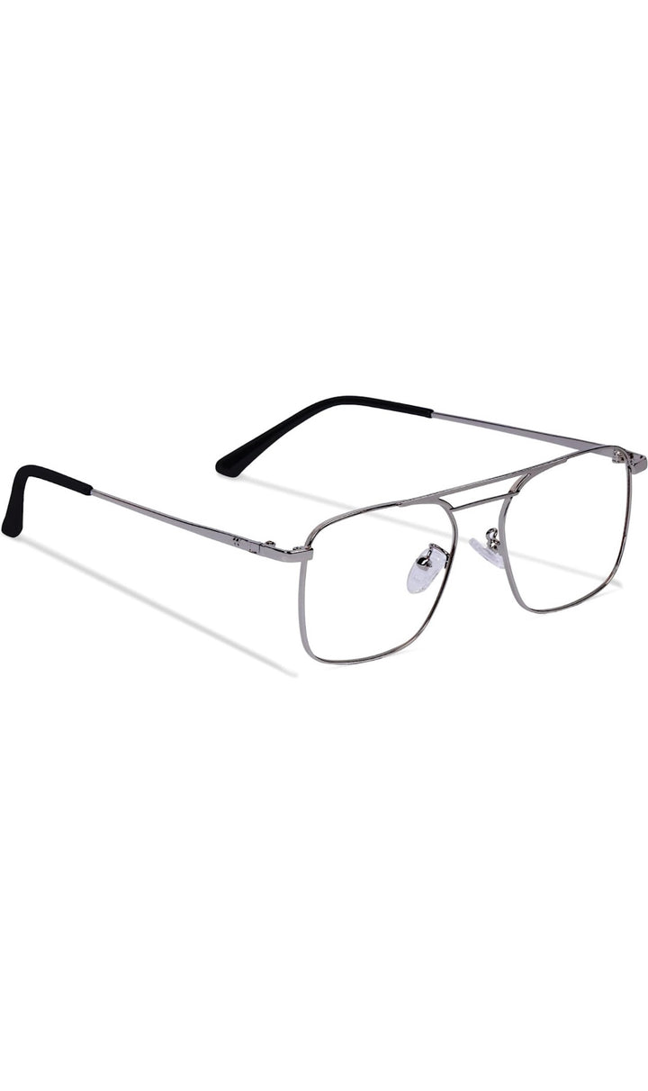 Jodykoes® New Model Square Shape Double Bar Metal Frame Blu Cut Anti Glare Eyeglasses Unisex for Computer, Laptop, Mobile Phone Protection Blue Rays Protection Spectacles Eyewear Frame (Silver)