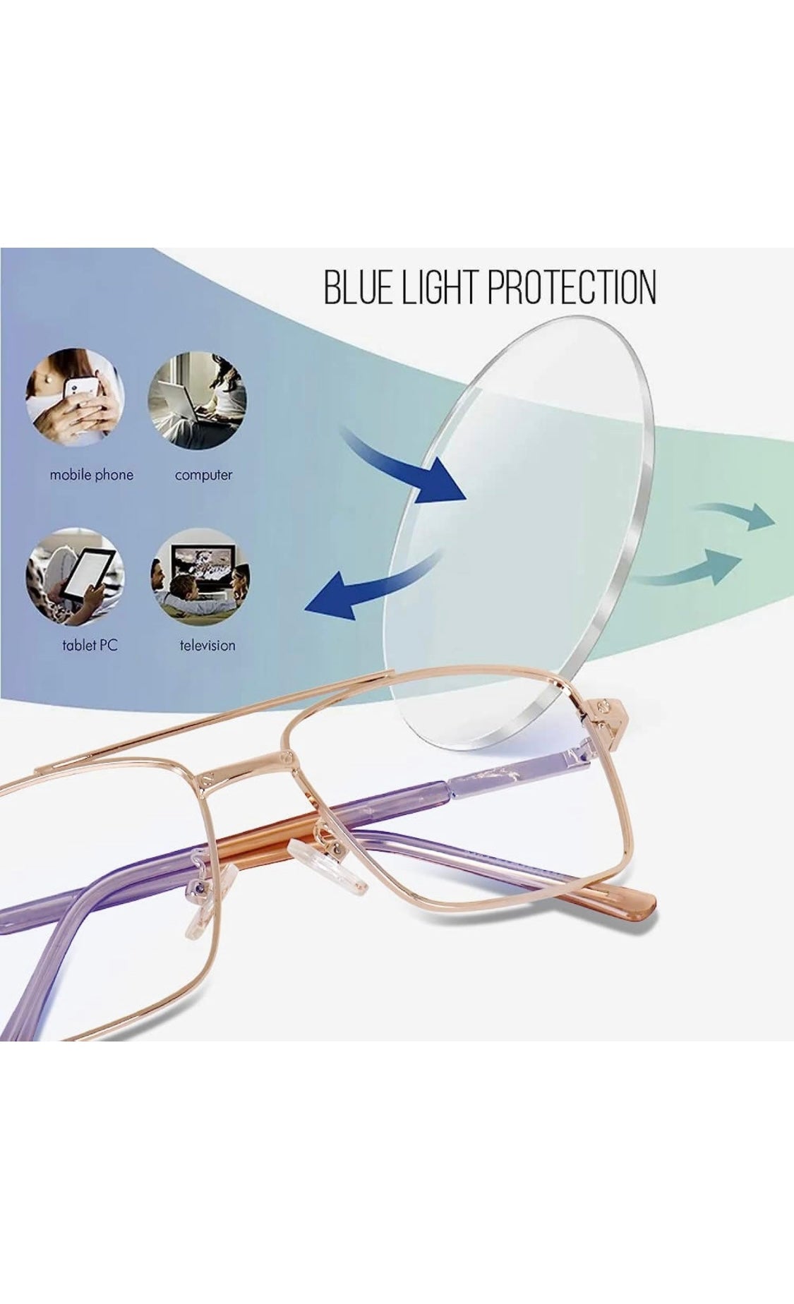 Jodykoes® New Full Rim Rectangular Blue Light Protection Computer Eyeglasses Metal Frame With Anti Glare and Blu Cut Glasses Spectacles for Men and Women Eyewear (Gold)