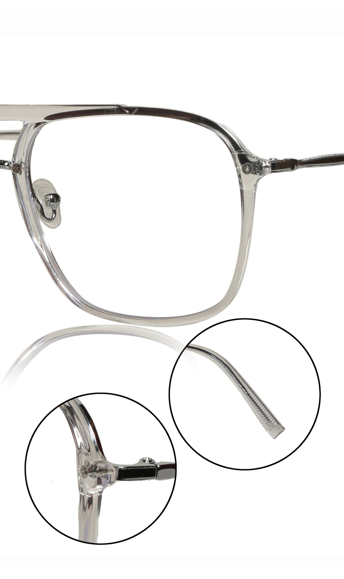 Jodykoes® Premium Series Double Bar Eyewear Eyeglasses Spectacles Frame for Men and Women (Transparent)