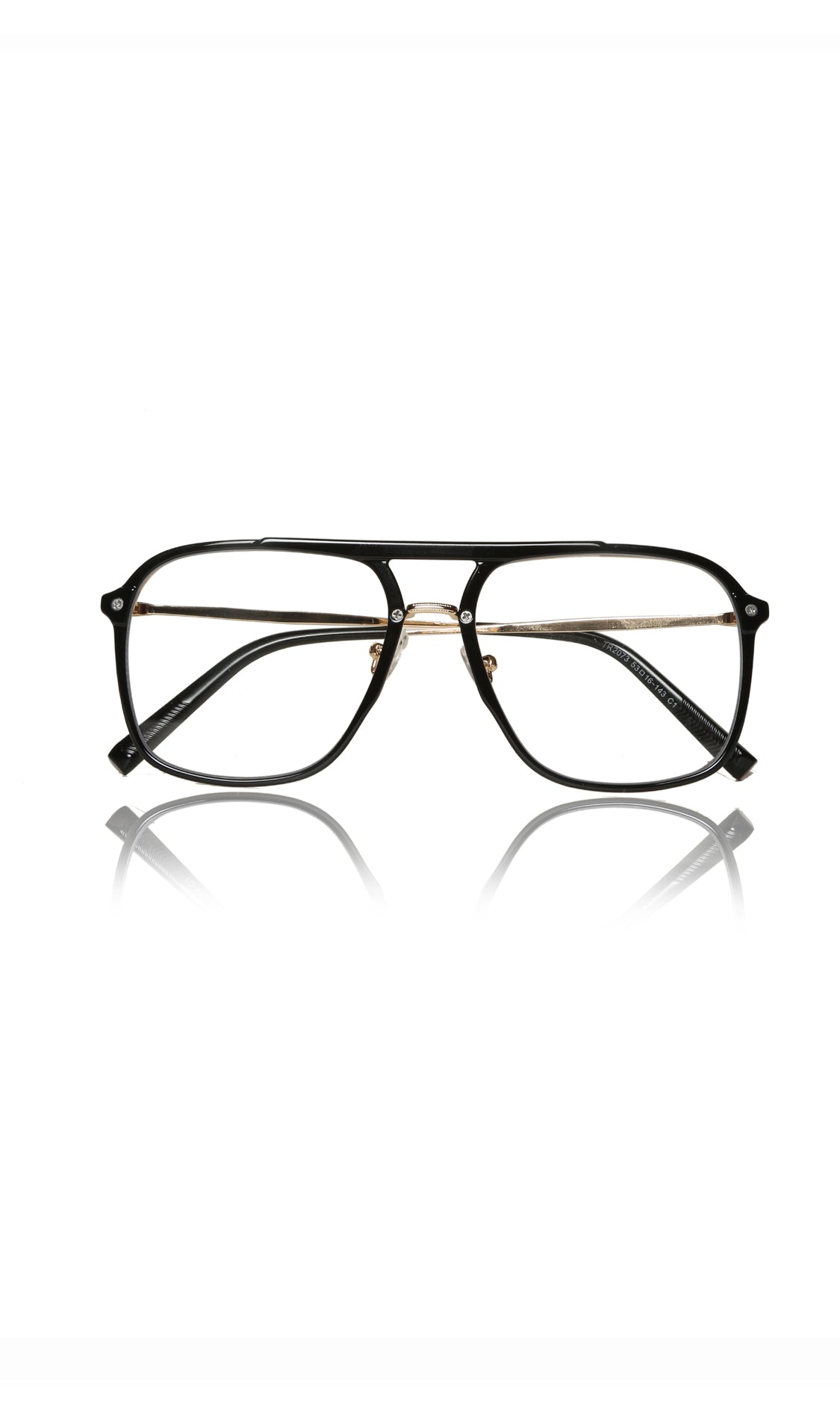 Jodykoes® Premium Series Double Bar Eyewear Eyeglasses Spectacles Frame for Men and Women (Black and Gold)